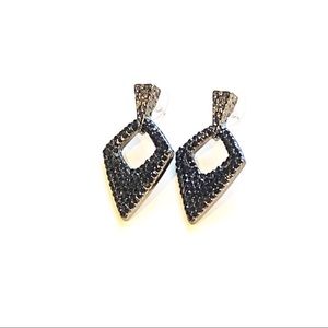 Black Diamond-Shape Hanging Earrings